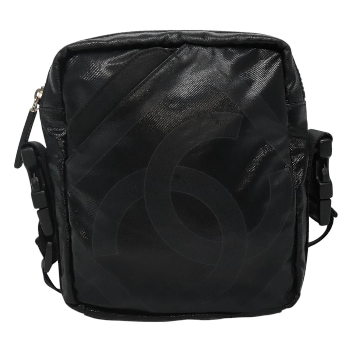 CHANEL Sports COCO Mark Shoulder Bag Coated Canvas Black CC Auth BA202