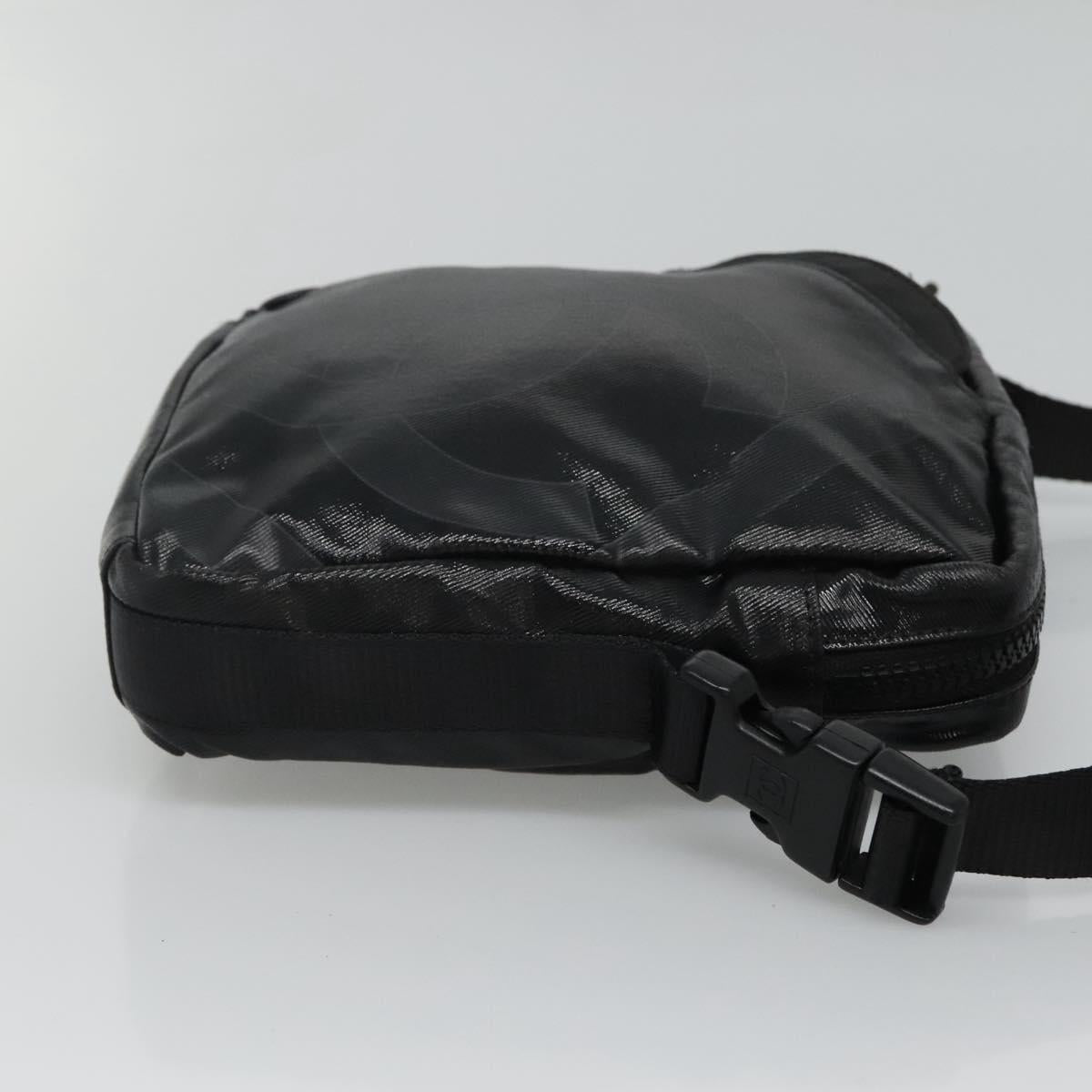 CHANEL Sports COCO Mark Shoulder Bag Coated Canvas Black CC Auth BA202