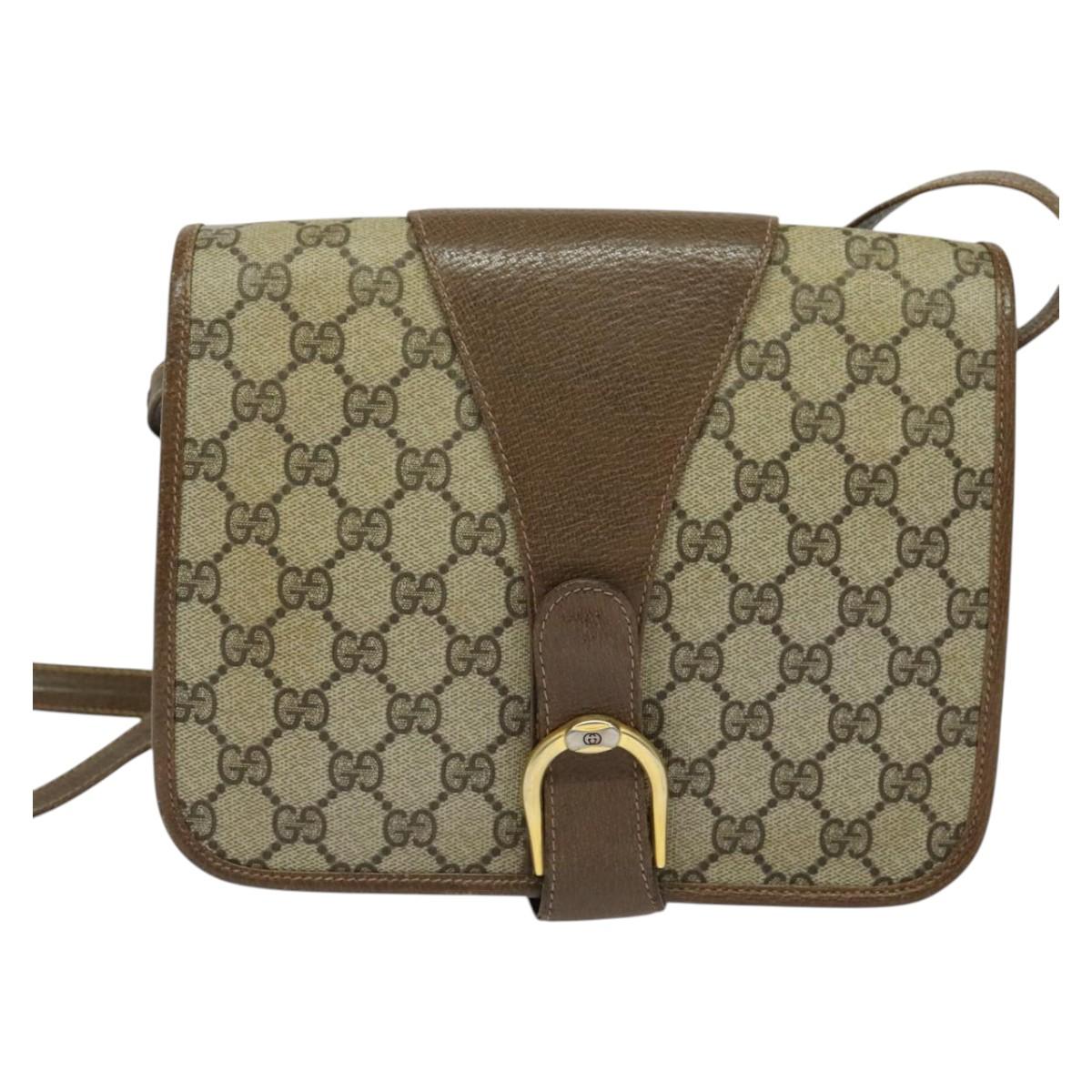 GUCCI GG Supreme Shoulder Bag PVC Beige Gold Auth BA2037