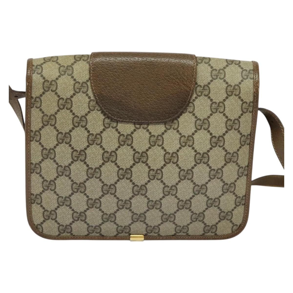 GUCCI GG Supreme Shoulder Bag PVC Beige Gold Auth BA2037