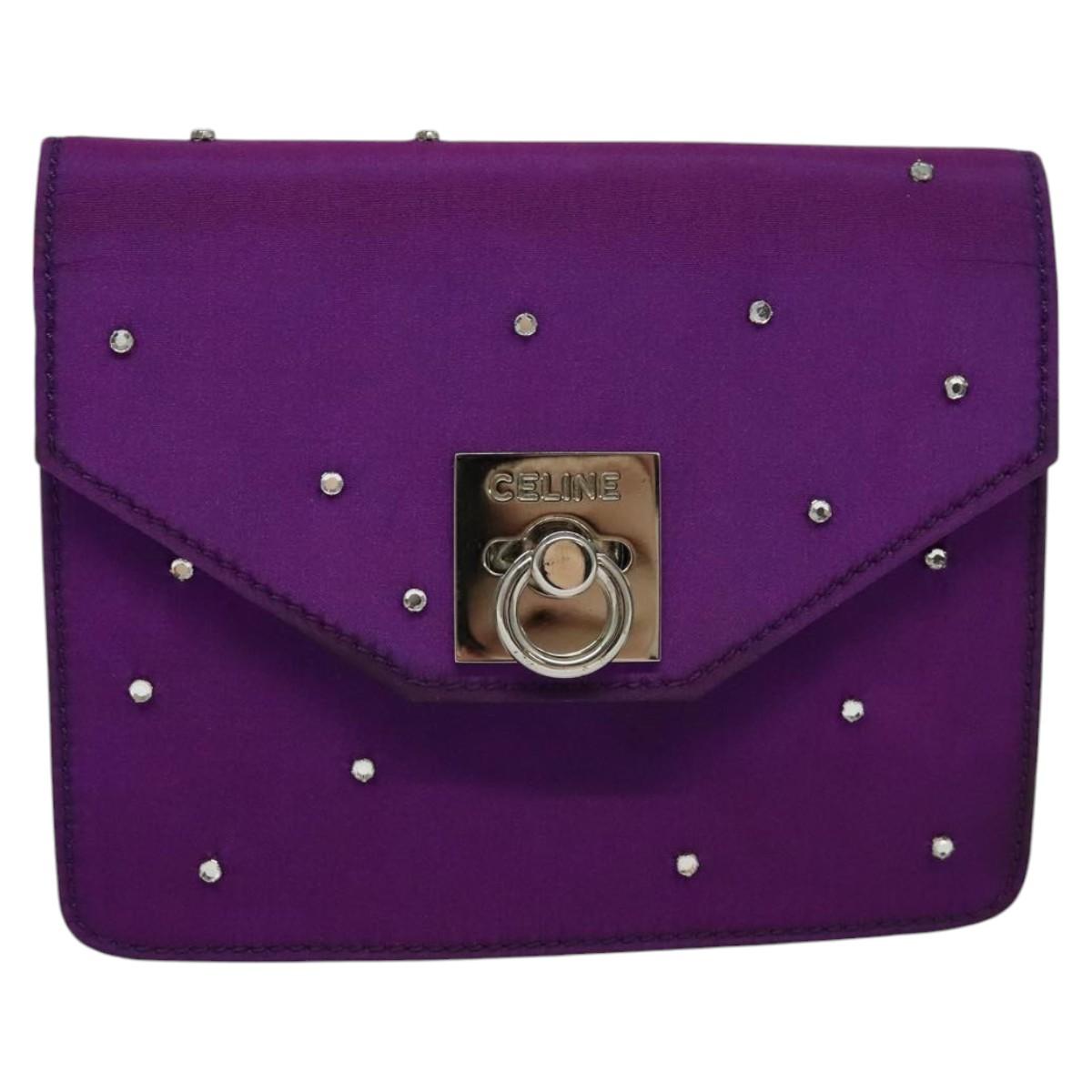 CELINE Chain Shoulder Bag Nylon Purple Auth BA204