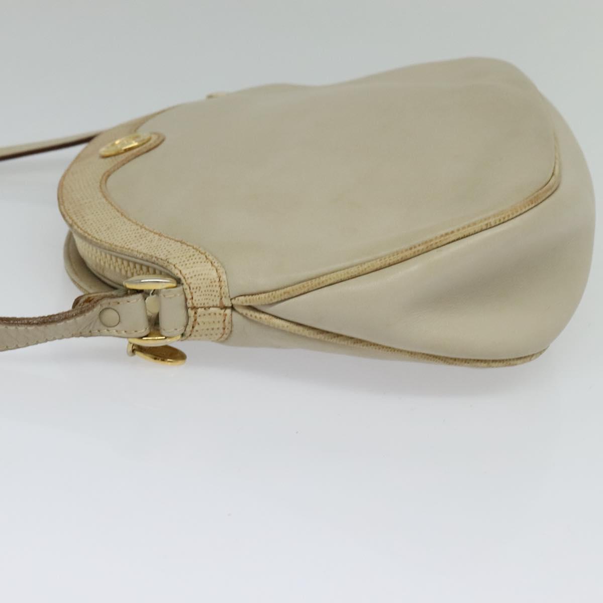 CELINE Shoulder Bag Leather Gold Beige Auth BA2040