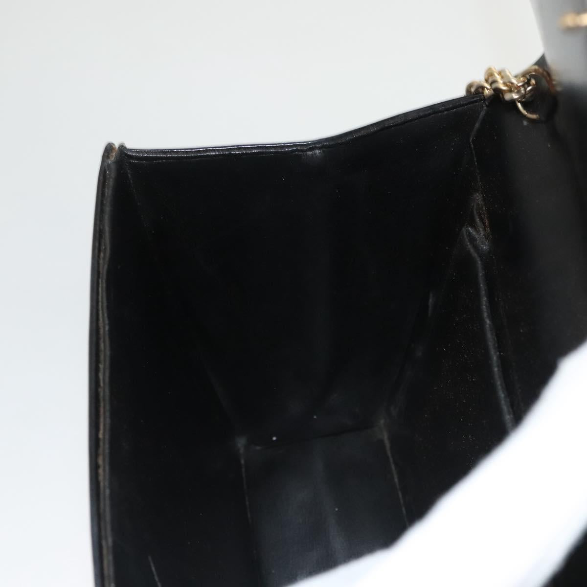 Christian Dior Chain Shoulder Bag Leather Black Gold Auth BA2045