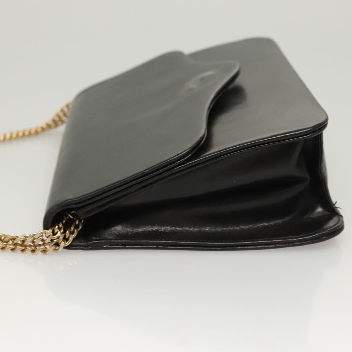 Christian Dior Chain Shoulder Bag Leather Black Gold Auth BA2045