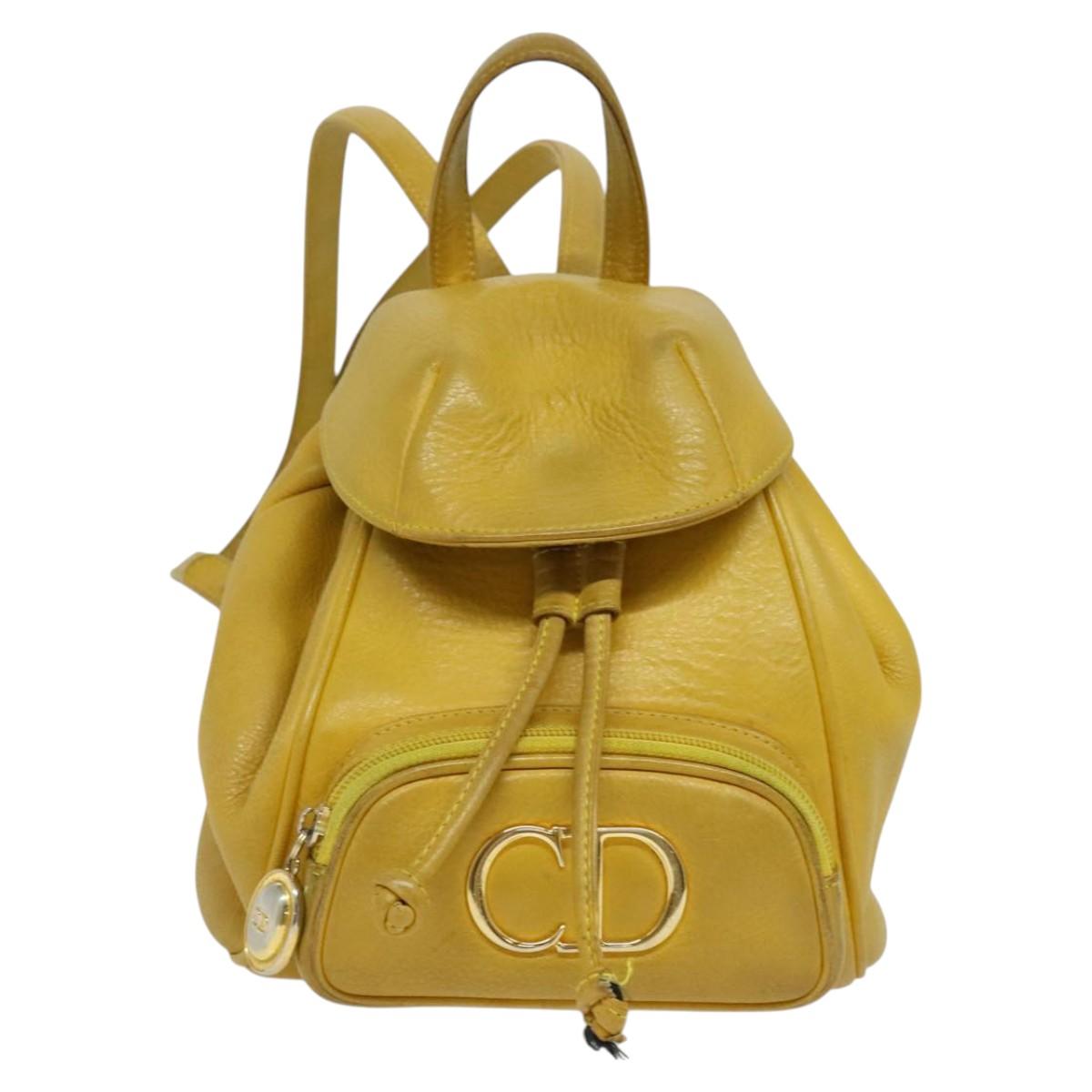 Christian Dior Backpack Leather Gold Yellow Auth BA2068