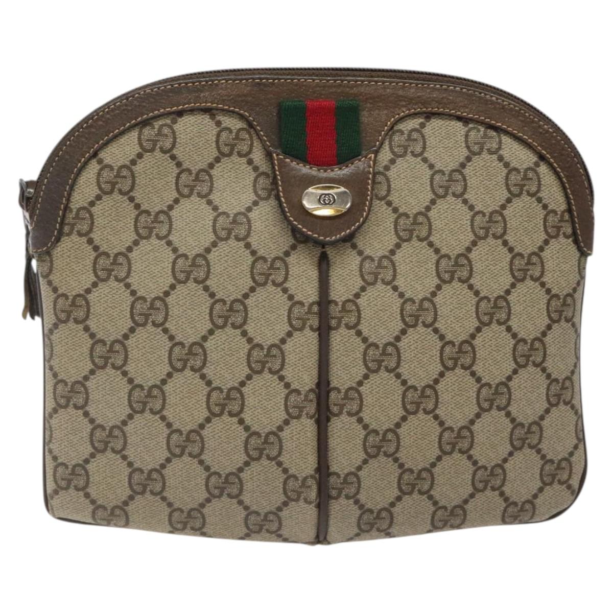 GUCCI GG Supreme Web Sherry Line Shoulder Bag PVC Beige 904 02 047 Auth BA2083