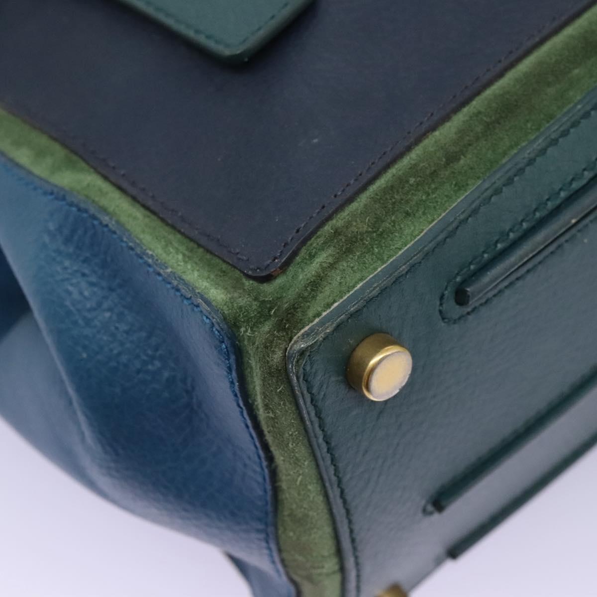 SAINT LAURENT Hand Bag Leather Navy Gold 197149 Auth BA2091