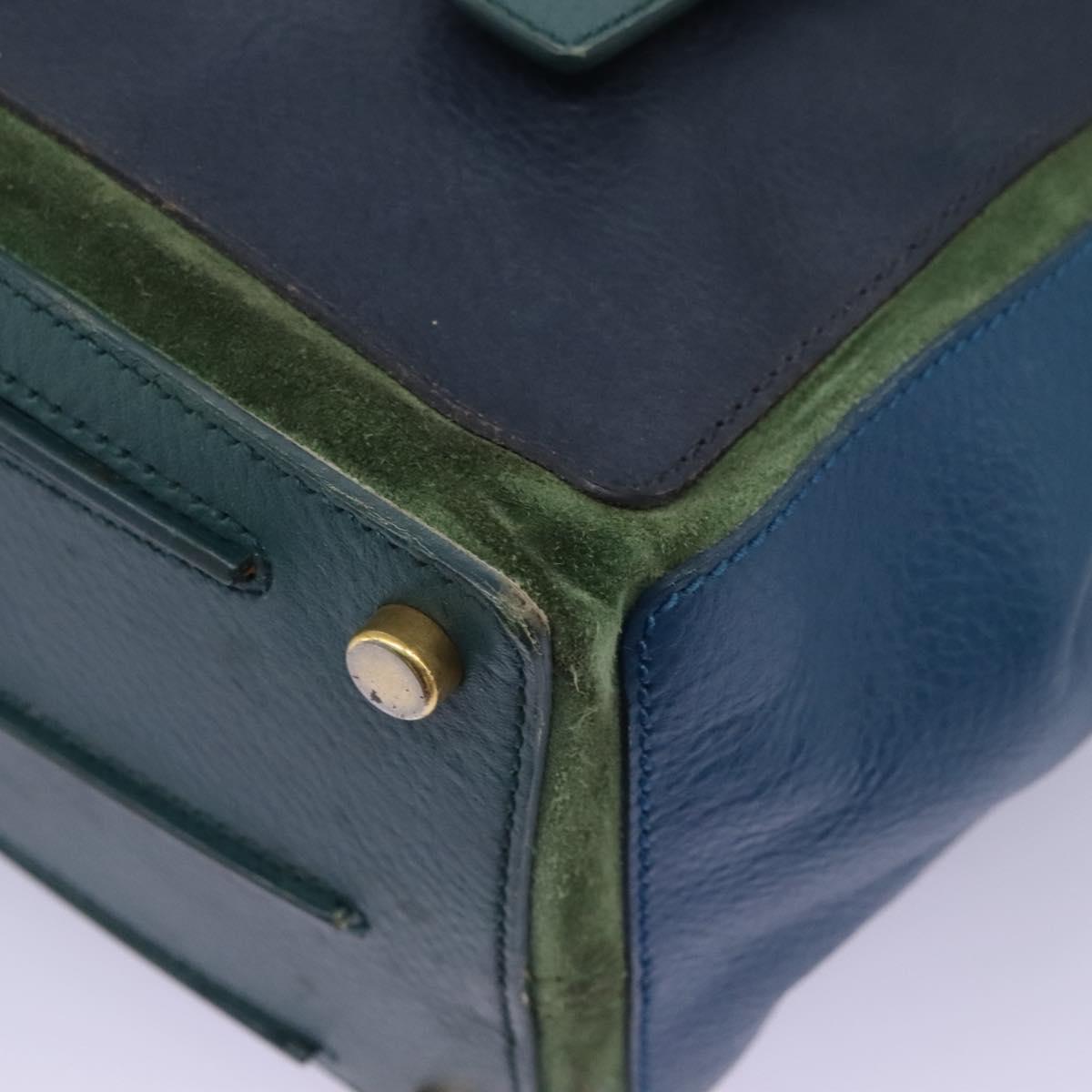 SAINT LAURENT Hand Bag Leather Navy Gold 197149 Auth BA2091