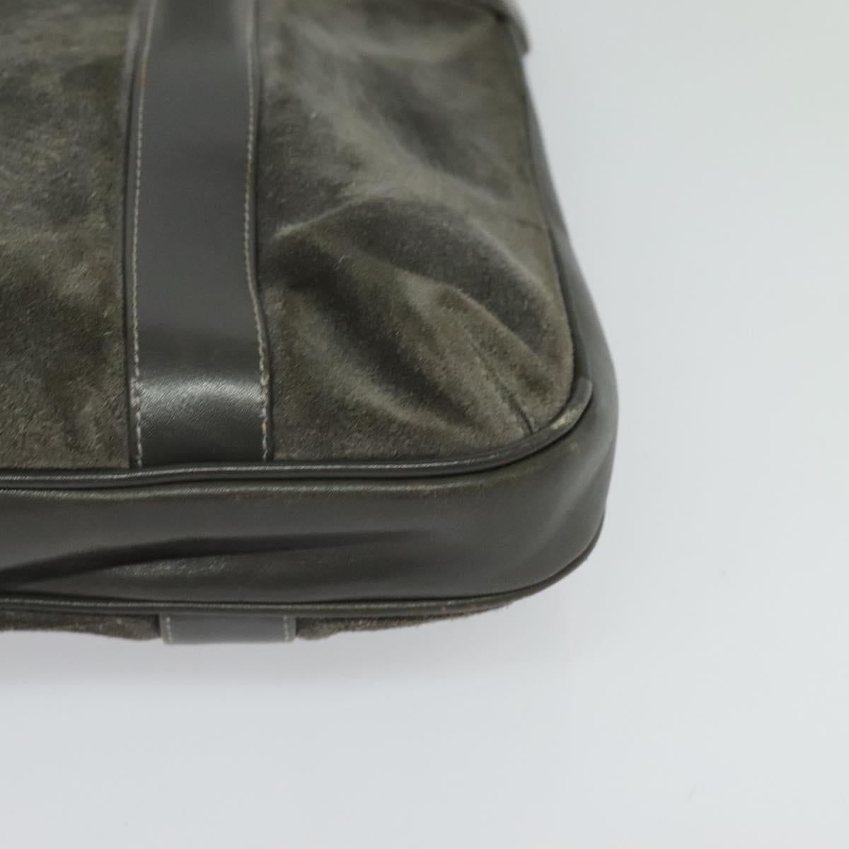 CELINE Hand Bag Suede Leather Gray Gold Auth BA2092