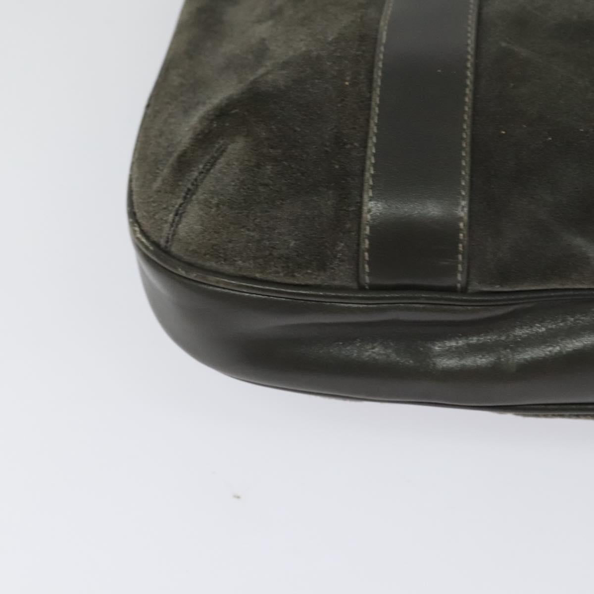 CELINE Hand Bag Suede Leather Gray Gold Auth BA2092