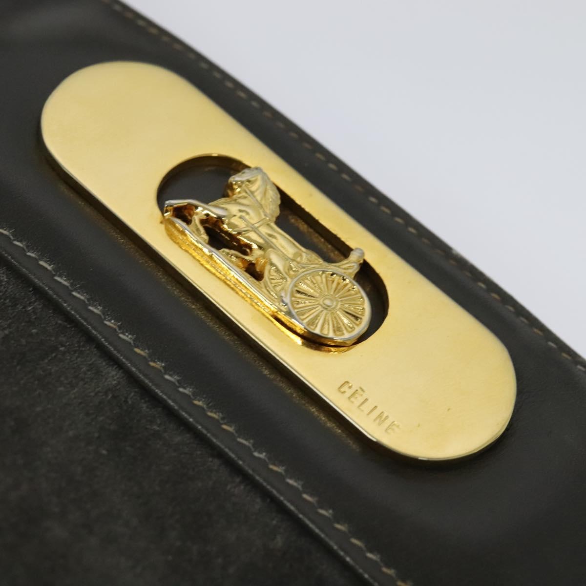 CELINE Hand Bag Suede Leather Gray Gold Auth BA2092