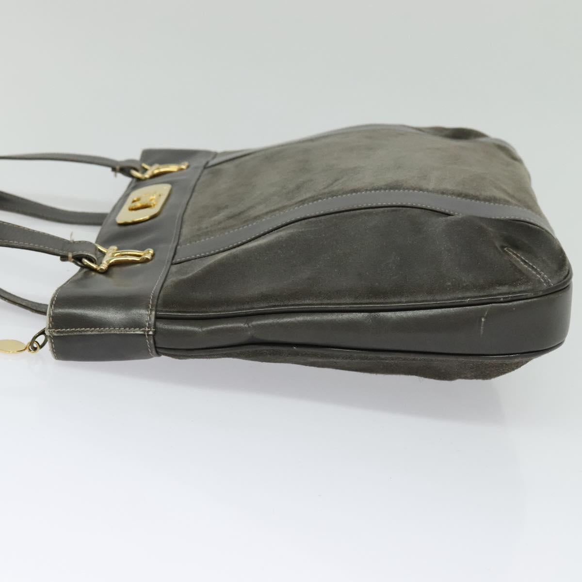 CELINE Hand Bag Suede Leather Gray Gold Auth BA2092