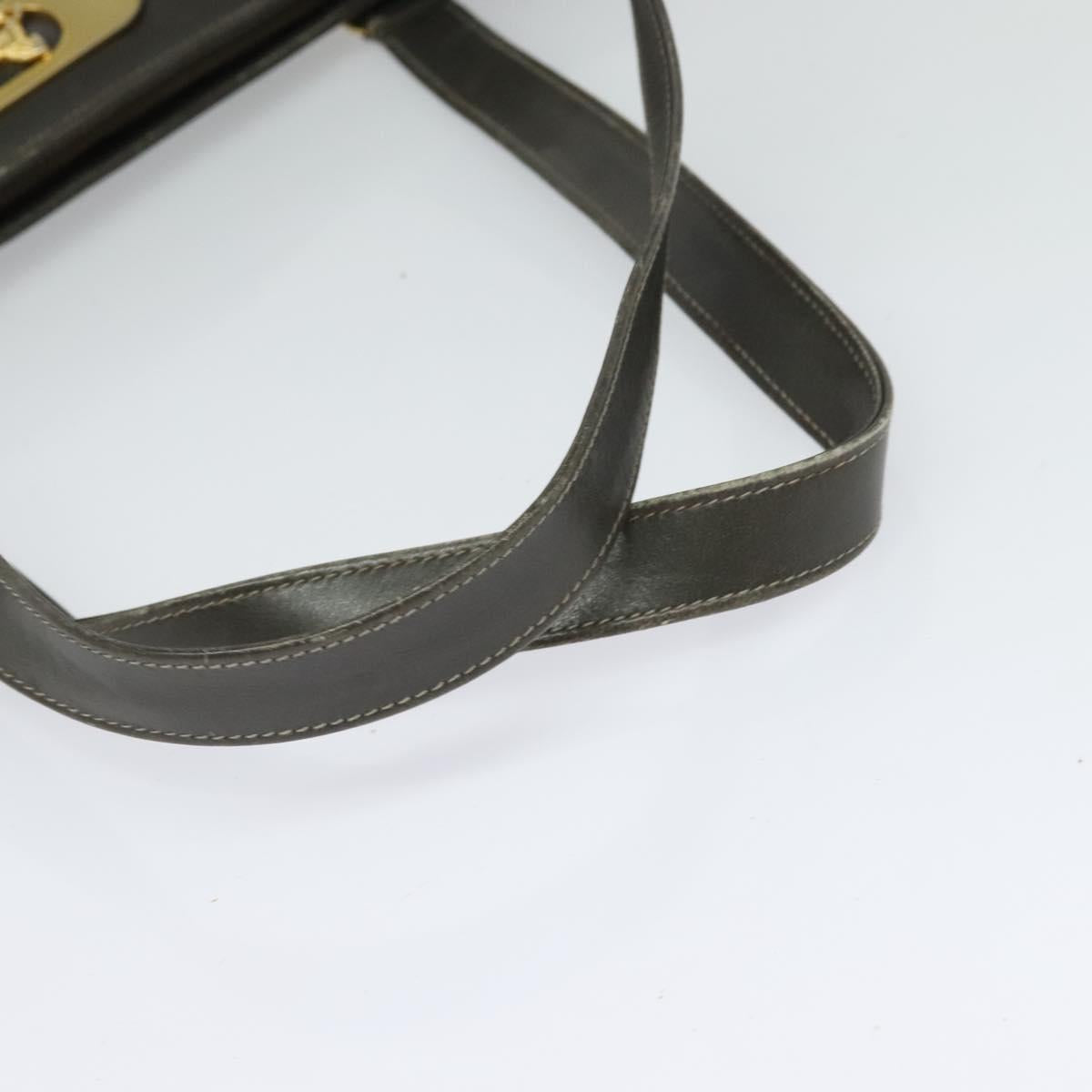 CELINE Hand Bag Suede Leather Gray Gold Auth BA2092