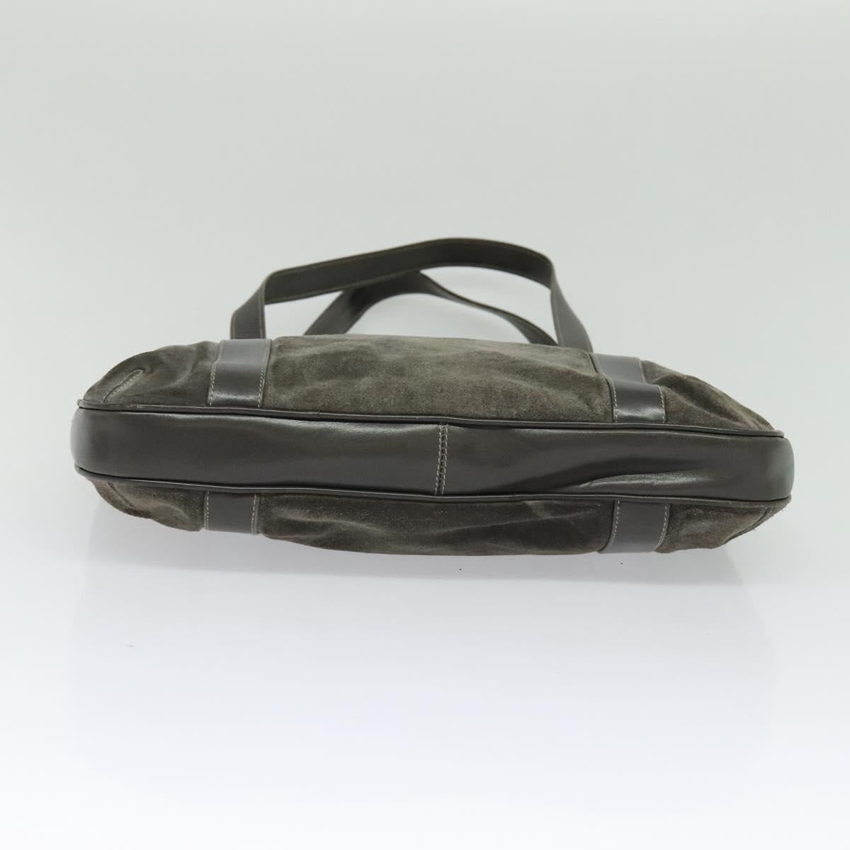 CELINE Hand Bag Suede Leather Gray Gold Auth BA2092