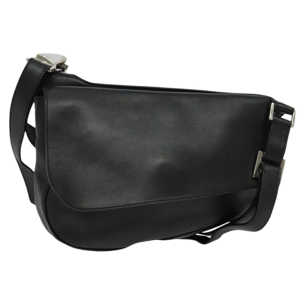 Salvatore Ferragamo Shoulder Bag Leather Black Silver Auth BA2098