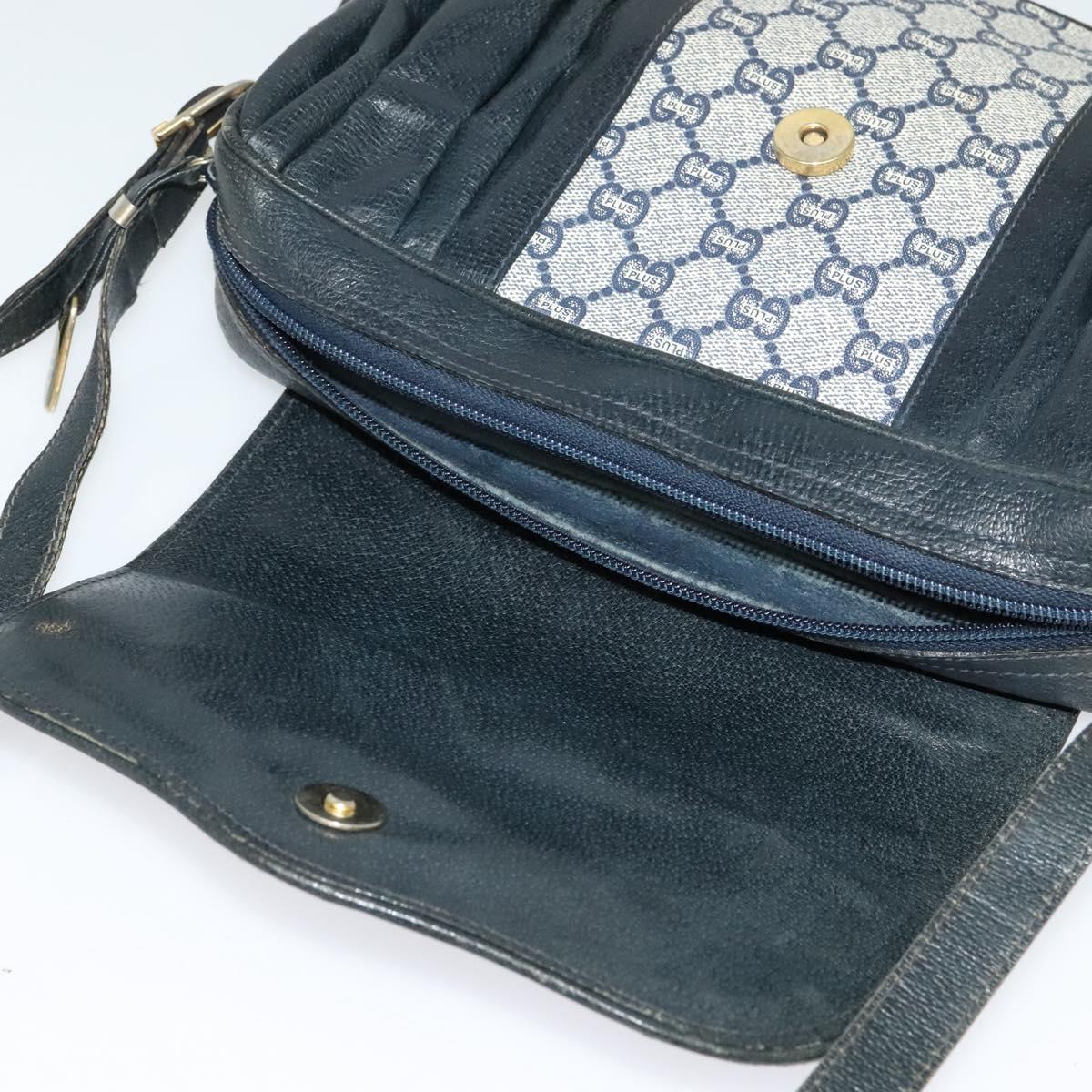 GUCCI GG Plus Supreme Shoulder Bag PVC Navy Gold Auth BA2101