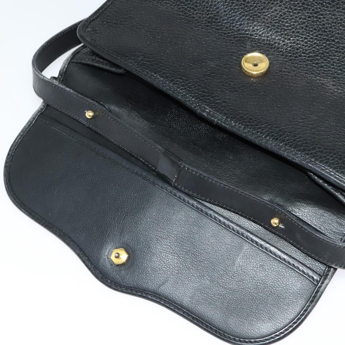 Christian Dior Hand Bag Leather 2way Black Gold Auth BA2129