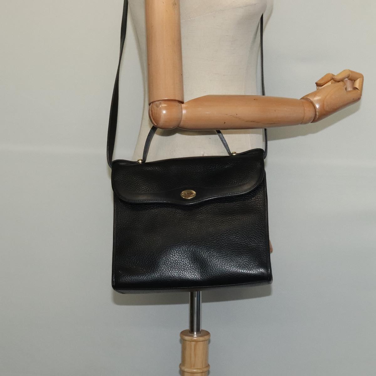 Christian Dior Hand Bag Leather 2way Black Gold Auth BA2129