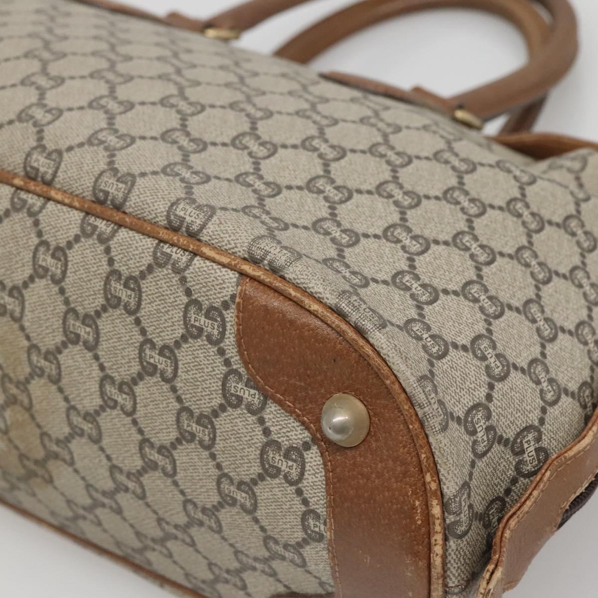 GUCCI GG Plus Supreme Boston Bag PVC Beige Gold Auth BA2149
