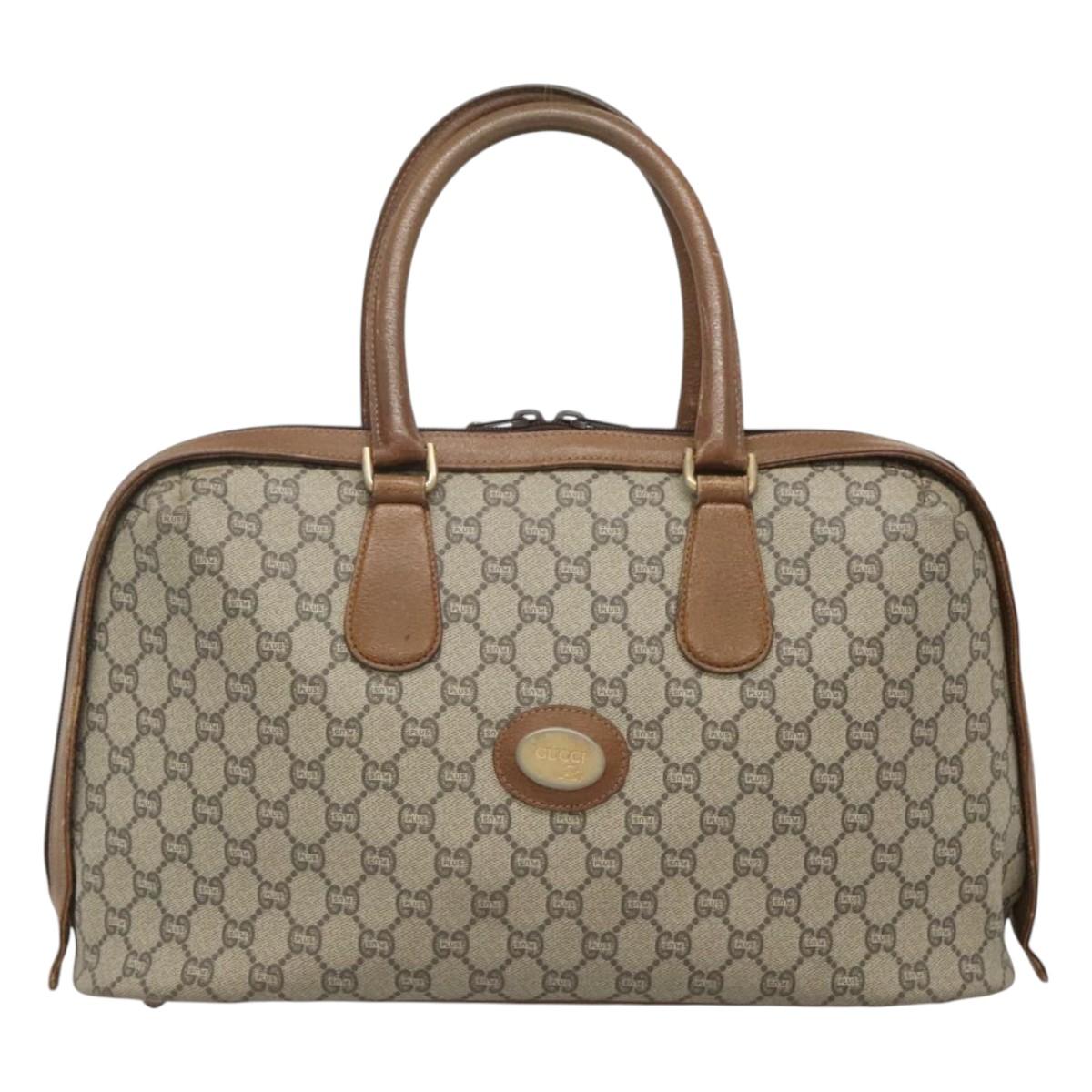 GUCCI GG Plus Supreme Boston Bag PVC Beige Gold Auth BA2149