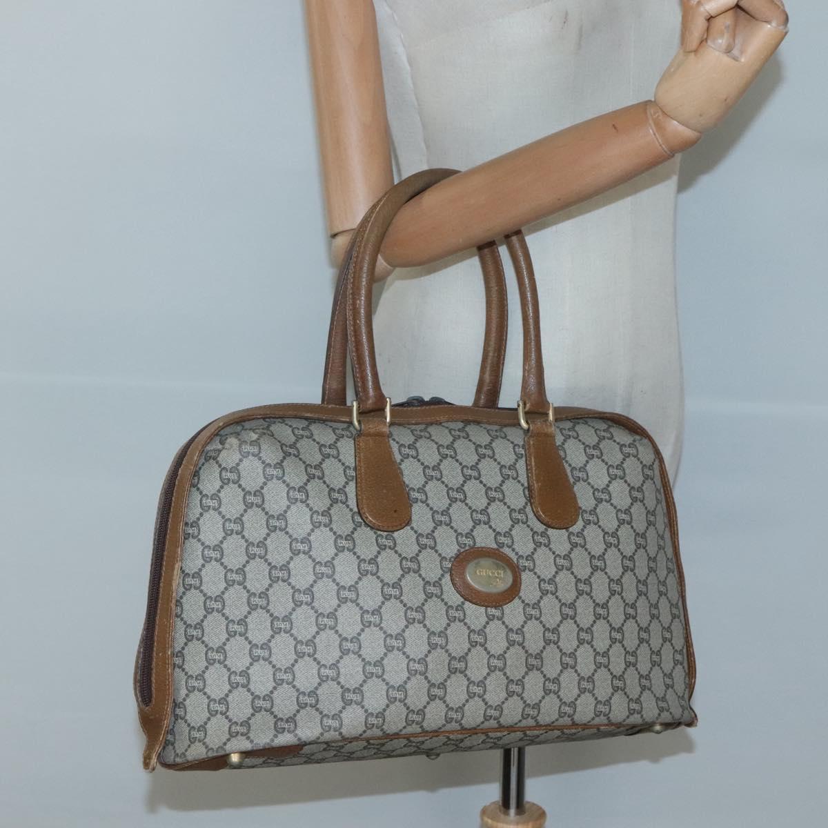 GUCCI GG Plus Supreme Boston Bag PVC Beige Gold Auth BA2149