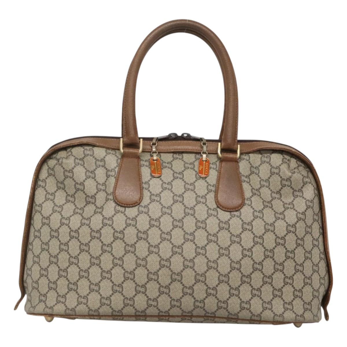GUCCI GG Plus Supreme Boston Bag PVC Beige Gold Auth BA2149
