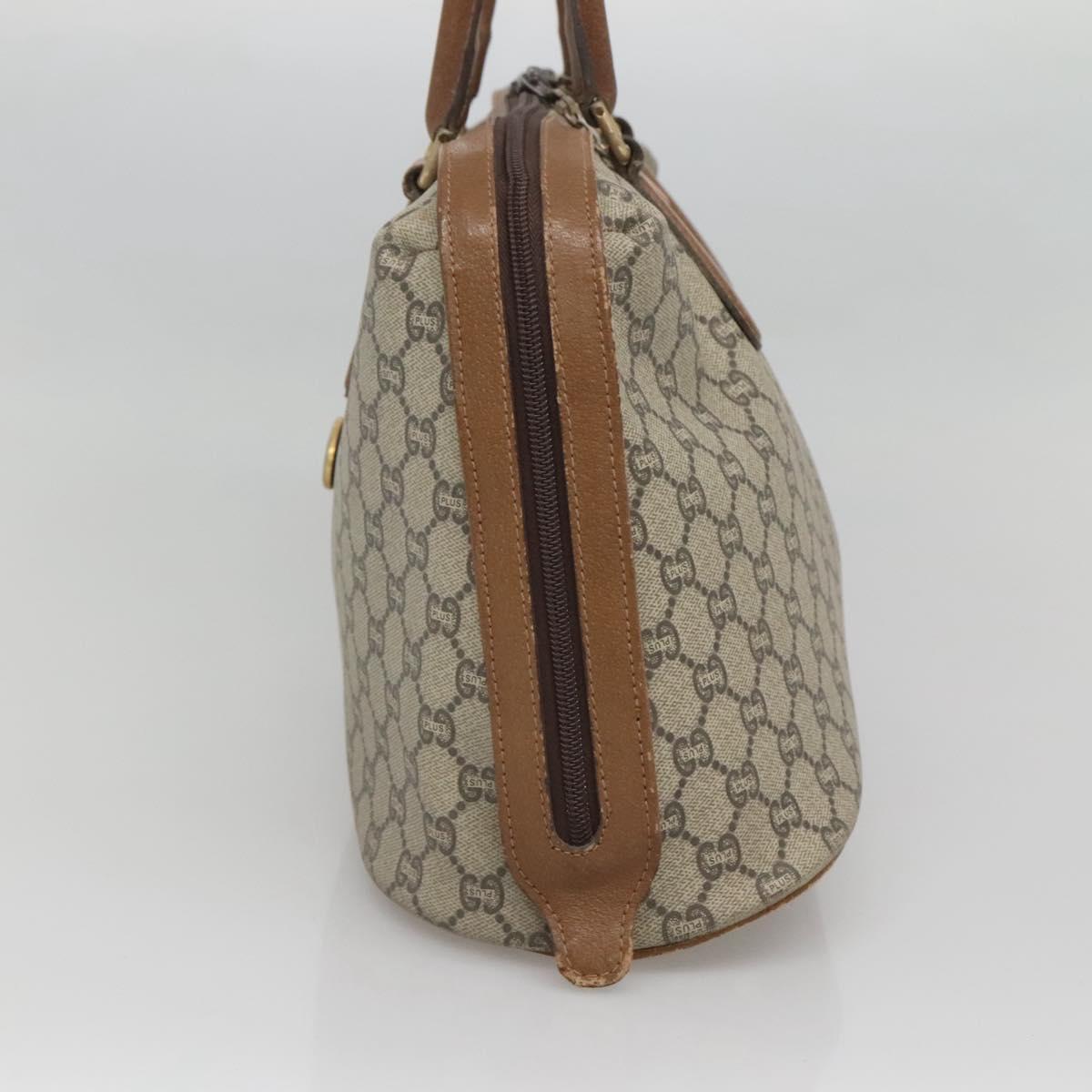 GUCCI GG Plus Supreme Boston Bag PVC Beige Gold Auth BA2149