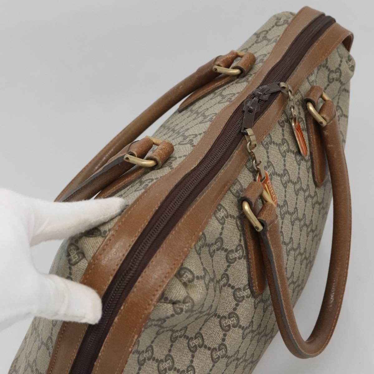 GUCCI GG Plus Supreme Boston Bag PVC Beige Gold Auth BA2149