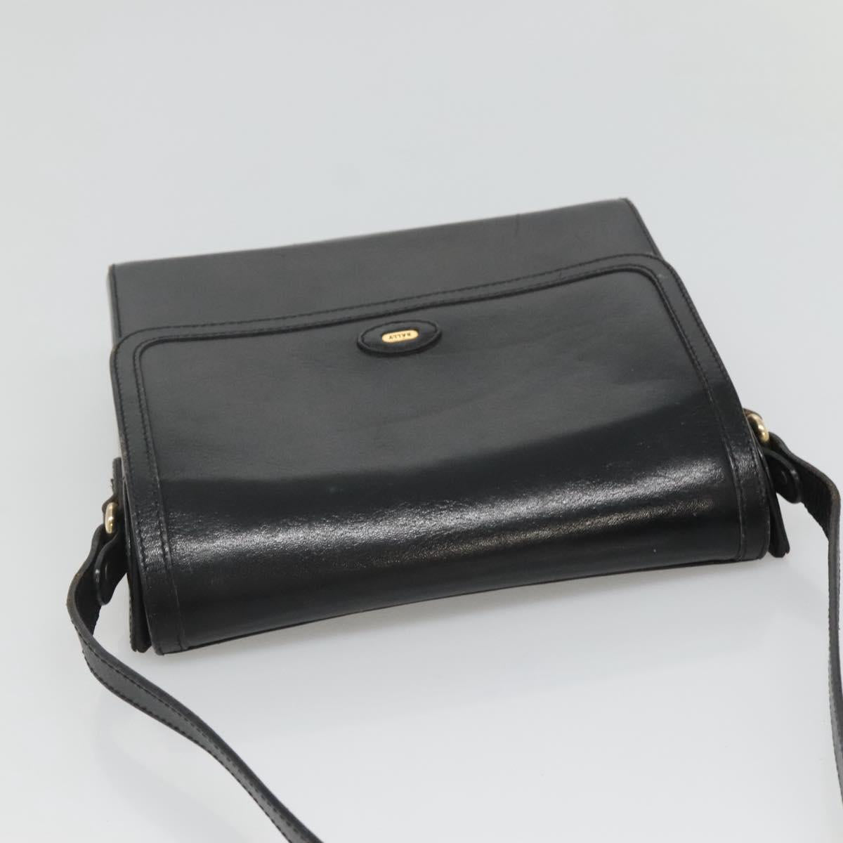 BALLY Shoulder Bag Leather Black Gold Auth BA2151