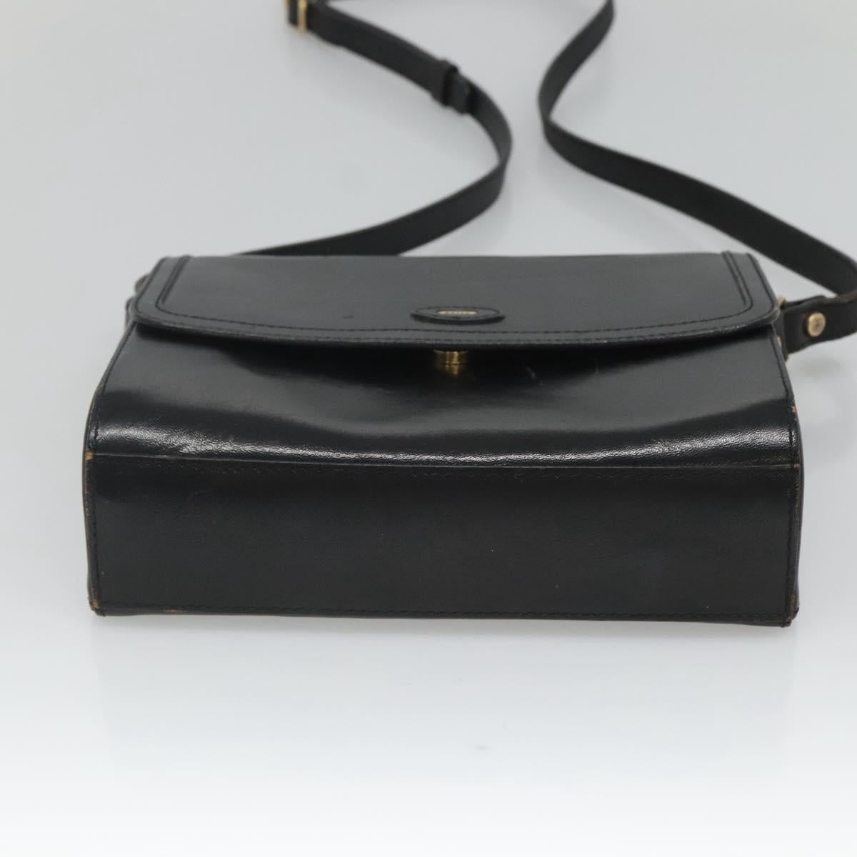 BALLY Shoulder Bag Leather Black Gold Auth BA2151