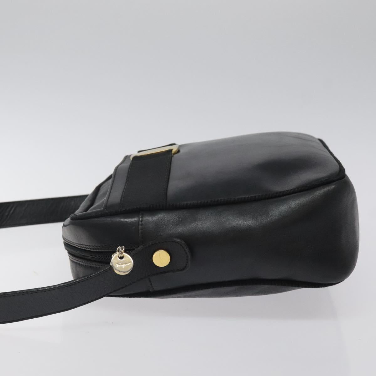 Salvatore Ferragamo Shoulder Bag Leather Black Gold Auth BA2152