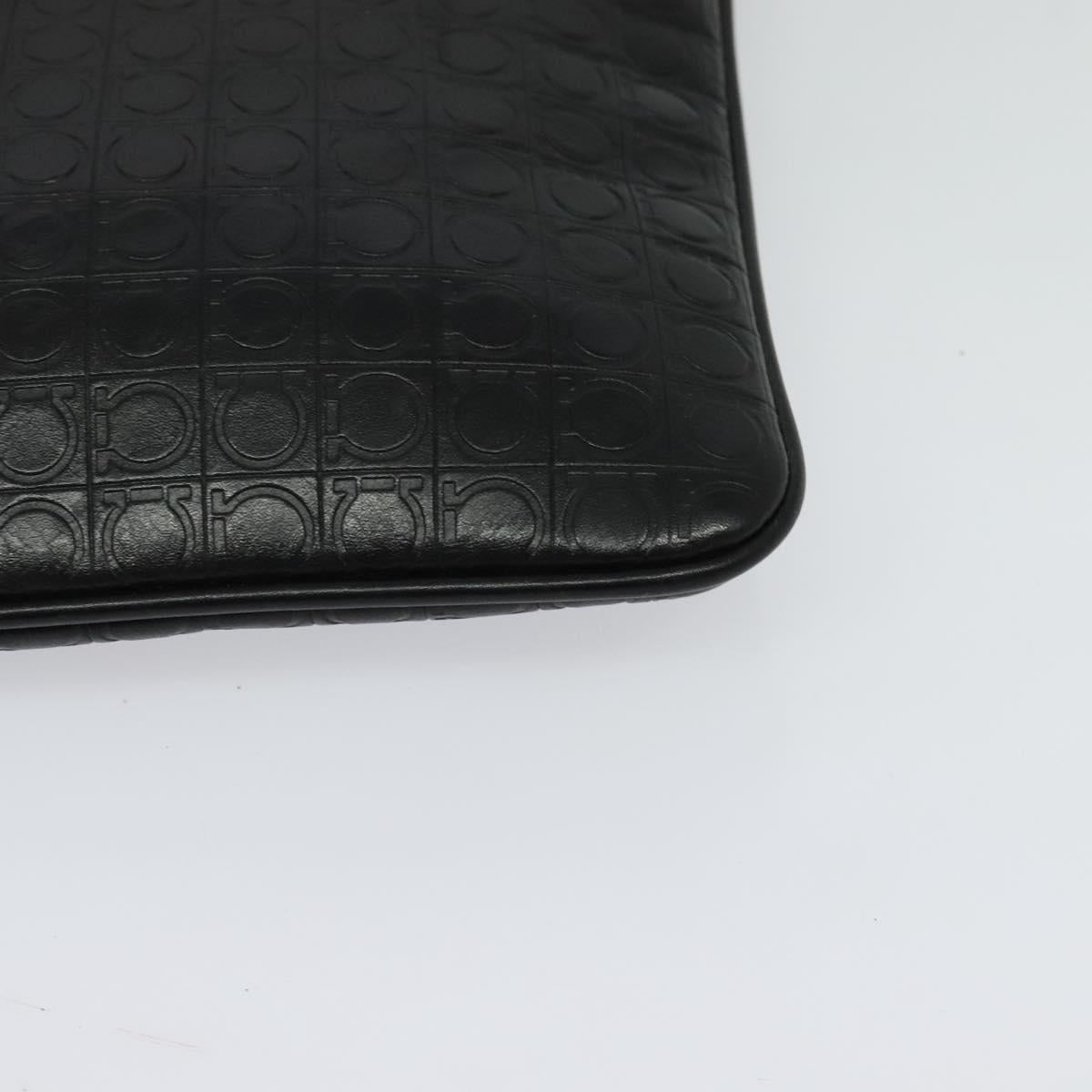 Salvatore Ferragamo Shoulder Bag Leather Black Silver Auth BA2153