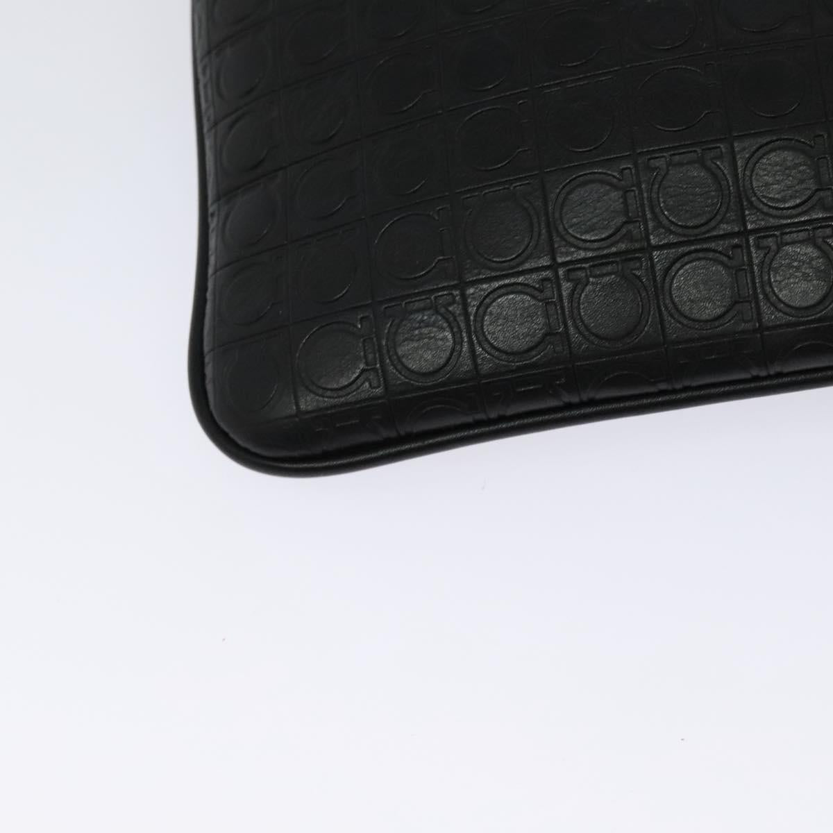 Salvatore Ferragamo Shoulder Bag Leather Black Silver Auth BA2153