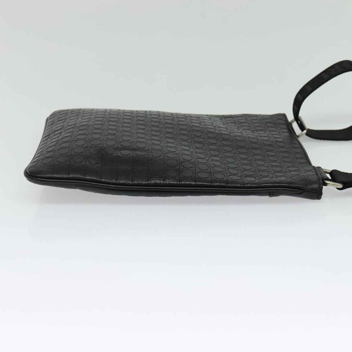 Salvatore Ferragamo Shoulder Bag Leather Black Silver Auth BA2153