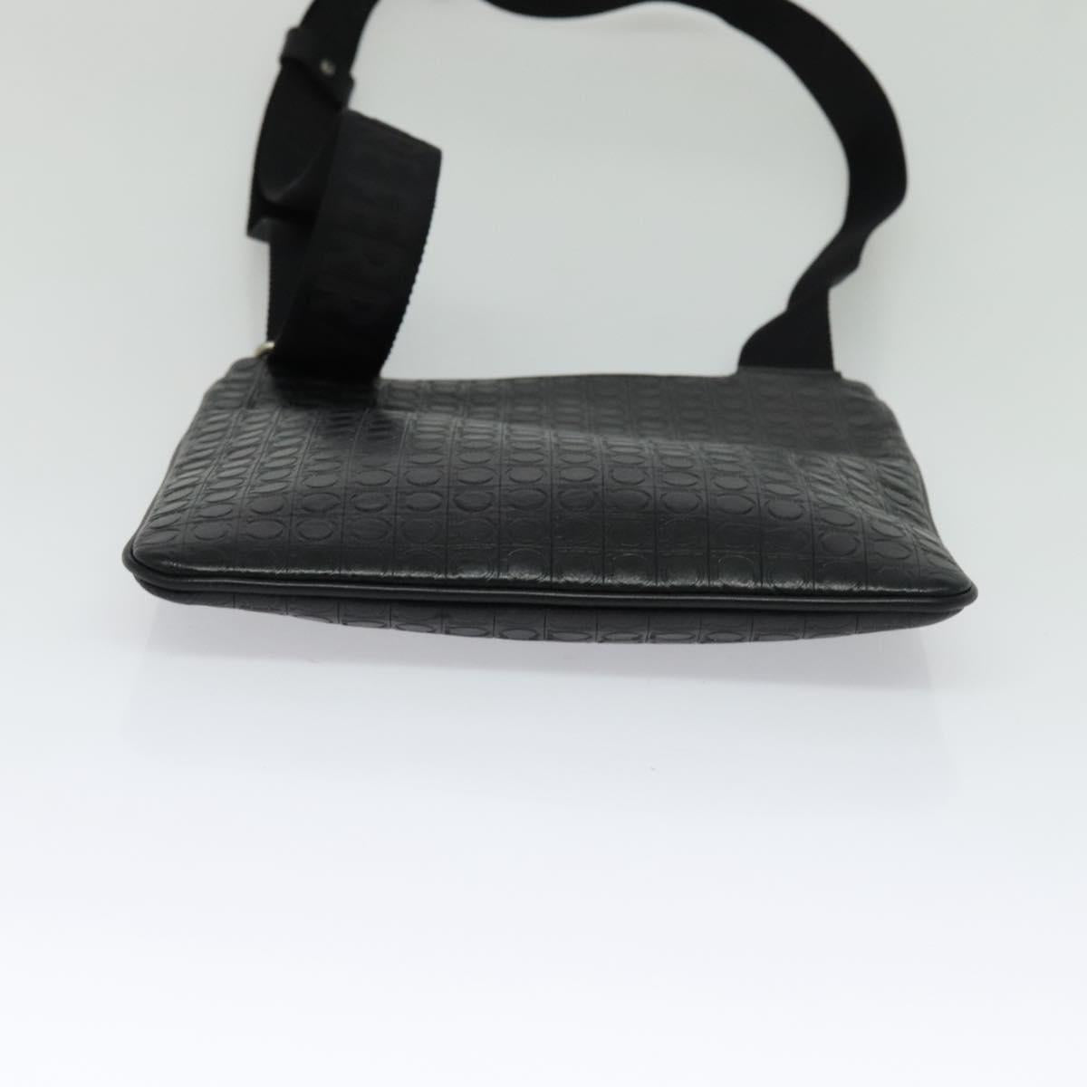 Salvatore Ferragamo Shoulder Bag Leather Black Silver Auth BA2153