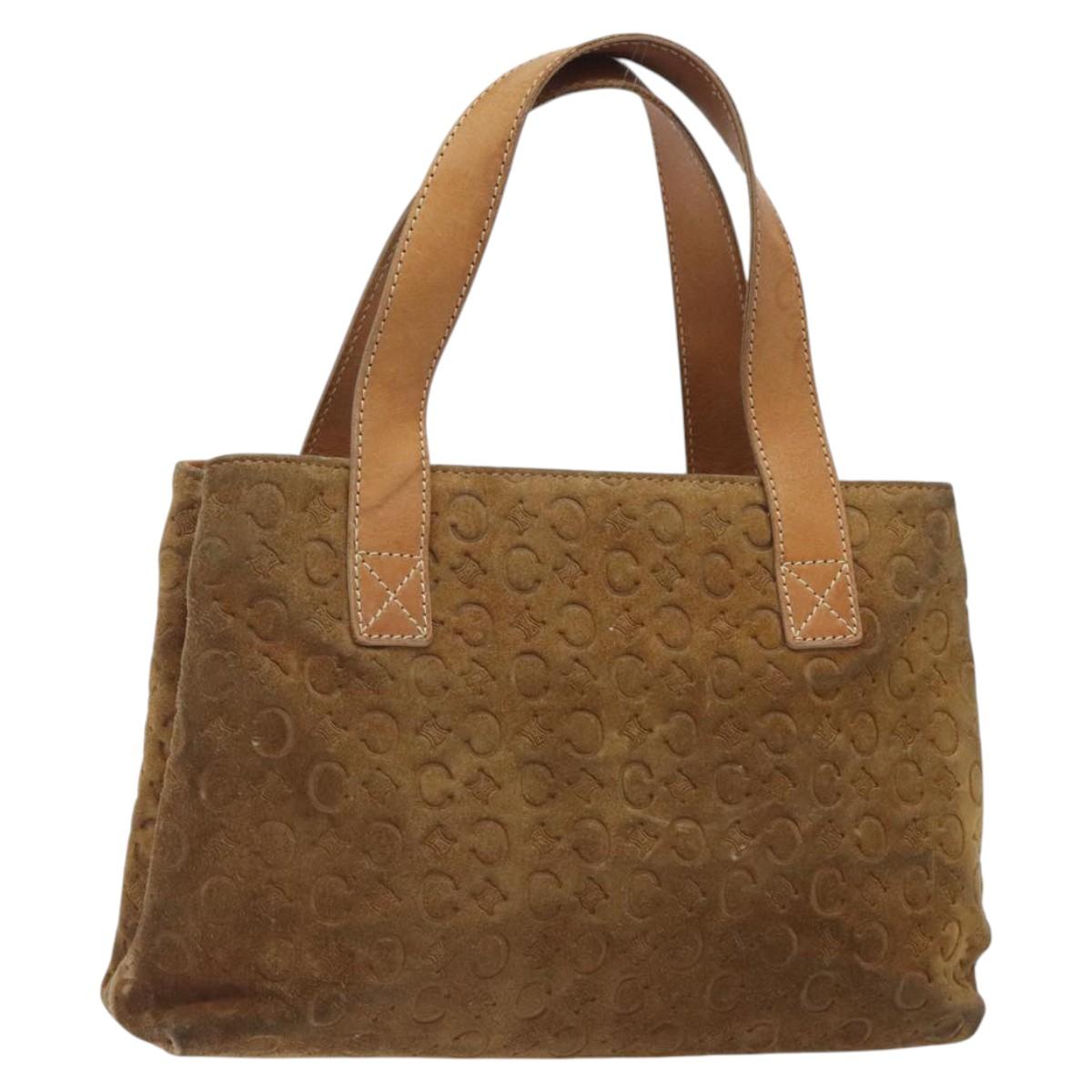 CELINE Macadam Canvas Hand Bag Suede Brown Gold Auth BA2154