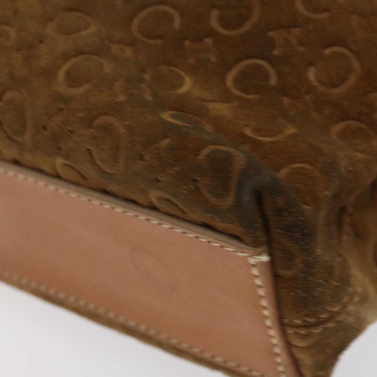 CELINE Macadam Canvas Hand Bag Suede Brown Gold Auth BA2154