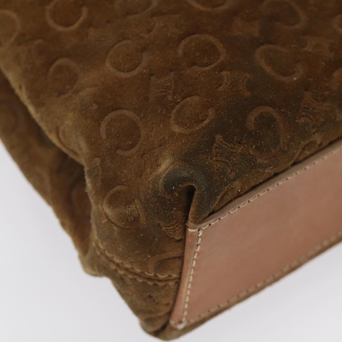 CELINE Macadam Canvas Hand Bag Suede Brown Gold Auth BA2154