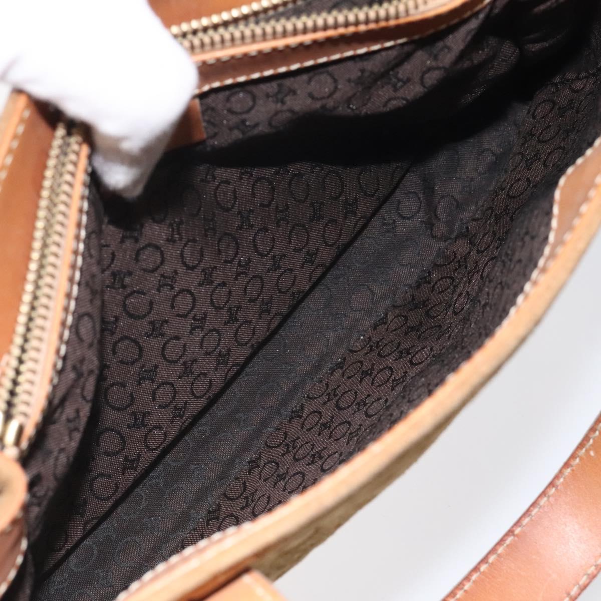 CELINE Macadam Canvas Hand Bag Suede Brown Gold Auth BA2154