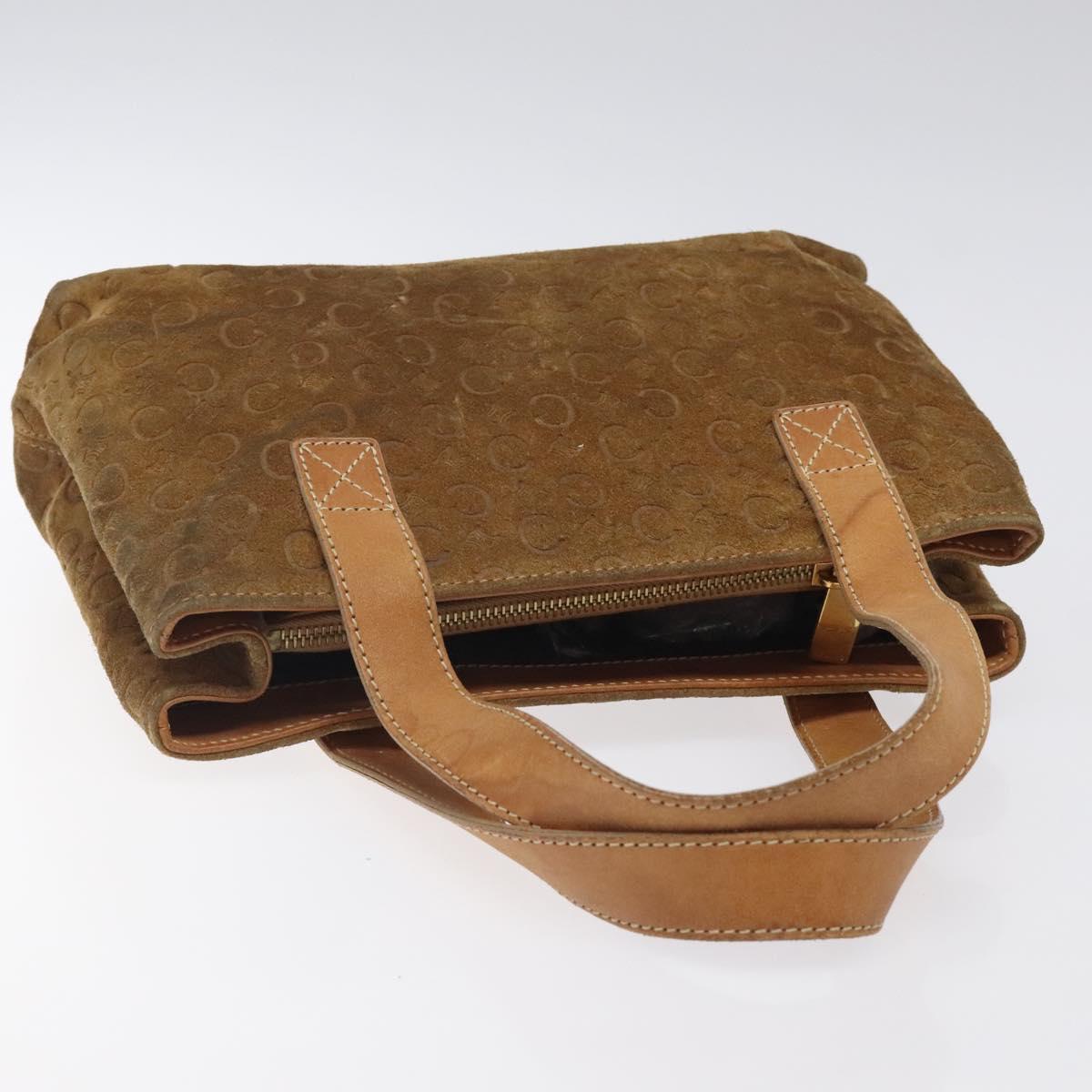 CELINE Macadam Canvas Hand Bag Suede Brown Gold Auth BA2154