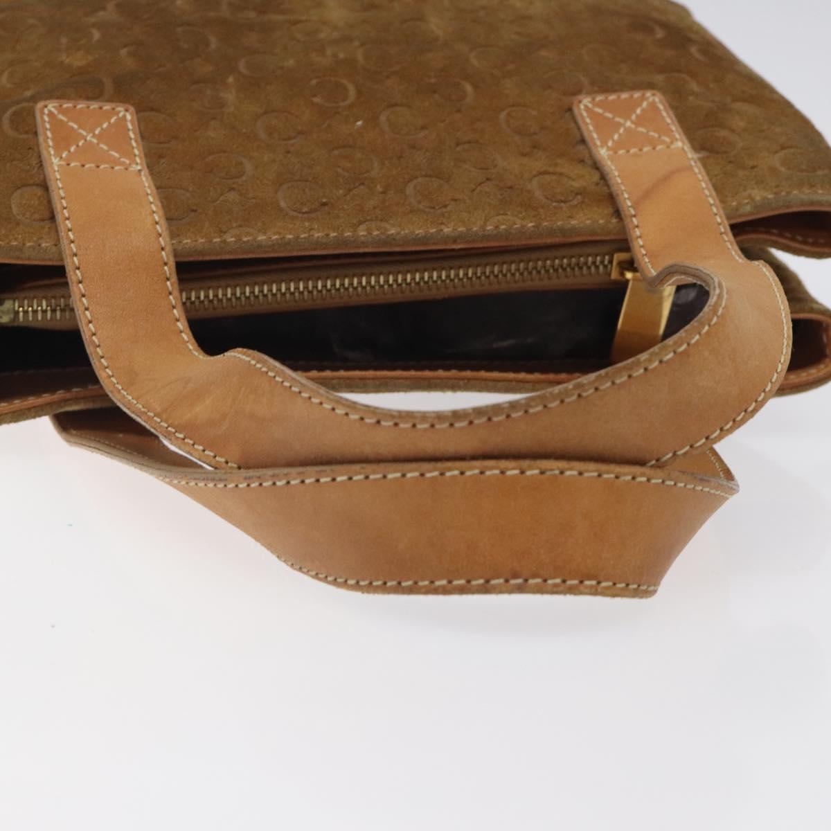 CELINE Macadam Canvas Hand Bag Suede Brown Gold Auth BA2154