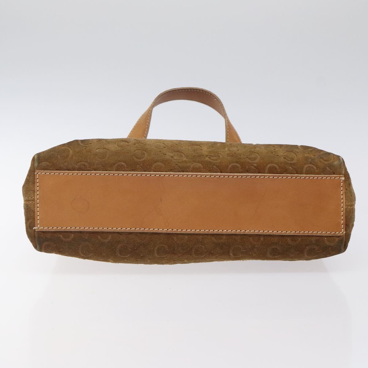 CELINE Macadam Canvas Hand Bag Suede Brown Gold Auth BA2154