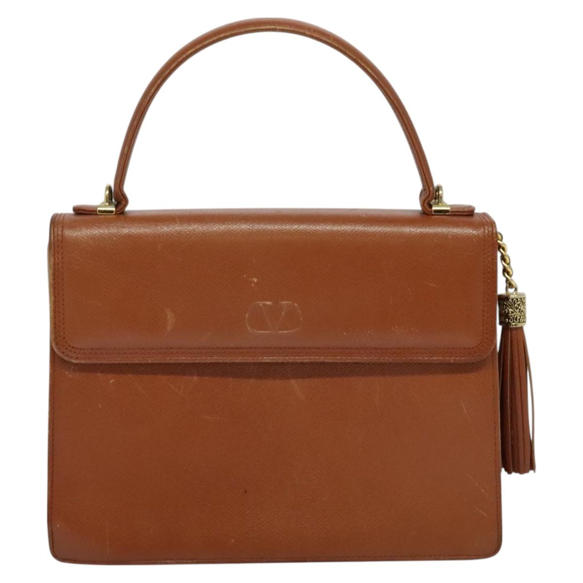 VALENTINO Hand Bag Leather 2way Brown Gold Auth BA2171