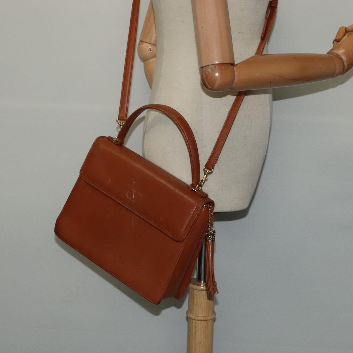 VALENTINO Hand Bag Leather 2way Brown Gold Auth BA2171