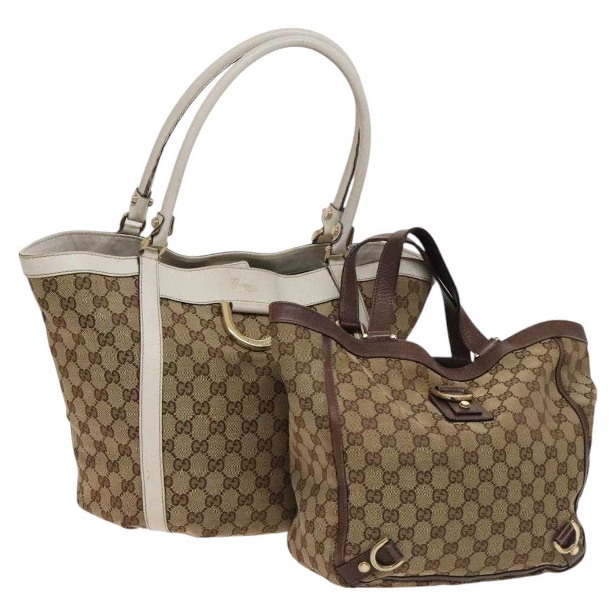 GUCCI GG Canvas Abbey Tote Bag 2Set Beige Gold Auth BA2173