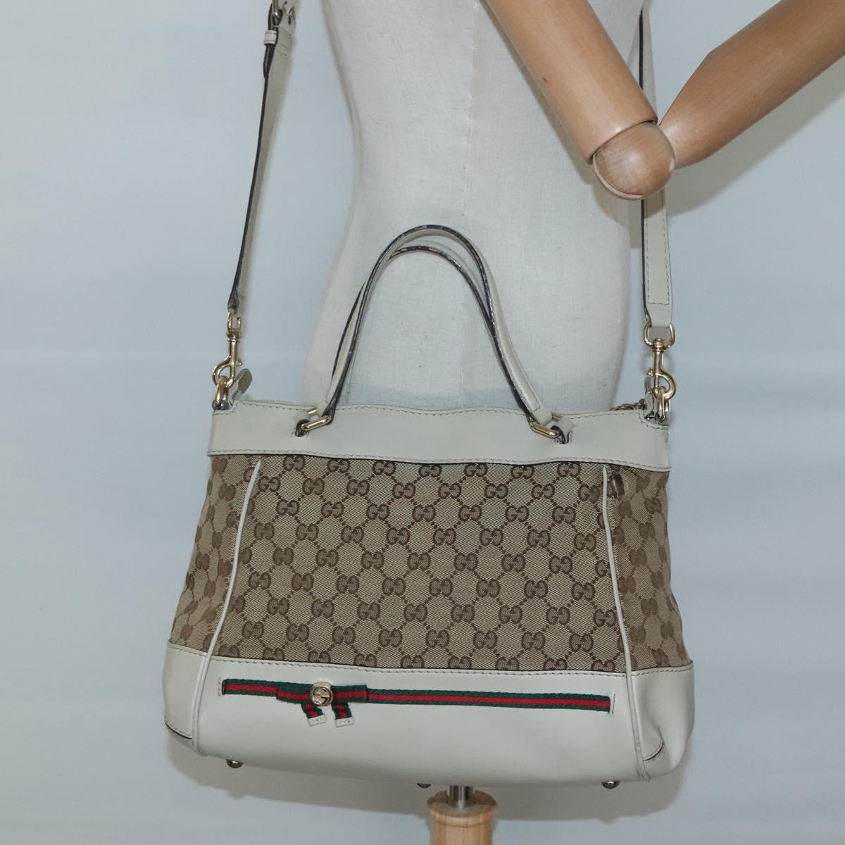 GUCCI GG Canvas Web Sherry Line Hand Bag 2way Beige Gold 269894 Auth BA2226