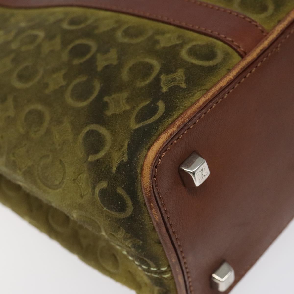 CELINE C Macadam Canvas Hand Bag Suede Green Gold Auth BA2228