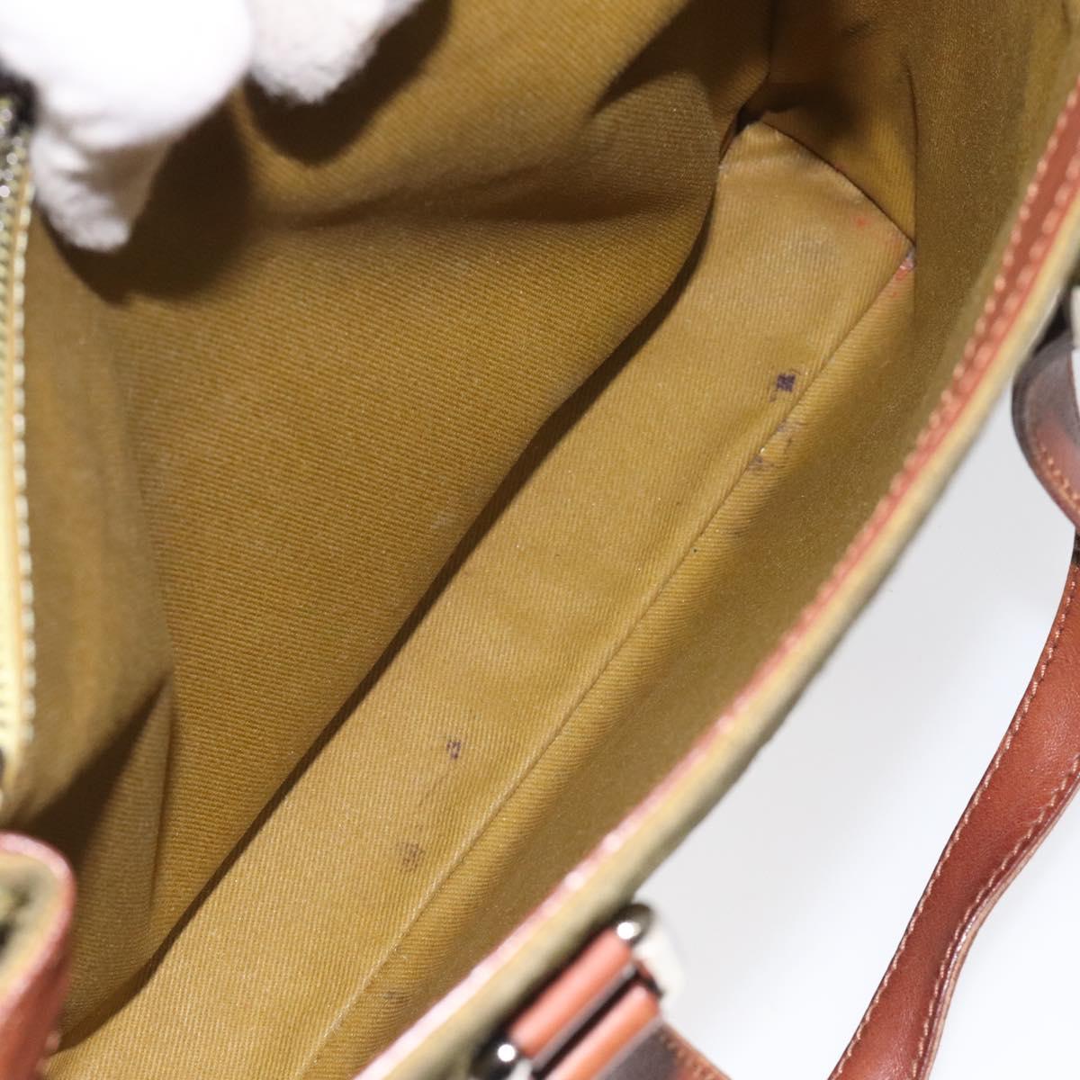 CELINE C Macadam Canvas Hand Bag Suede Green Gold Auth BA2228