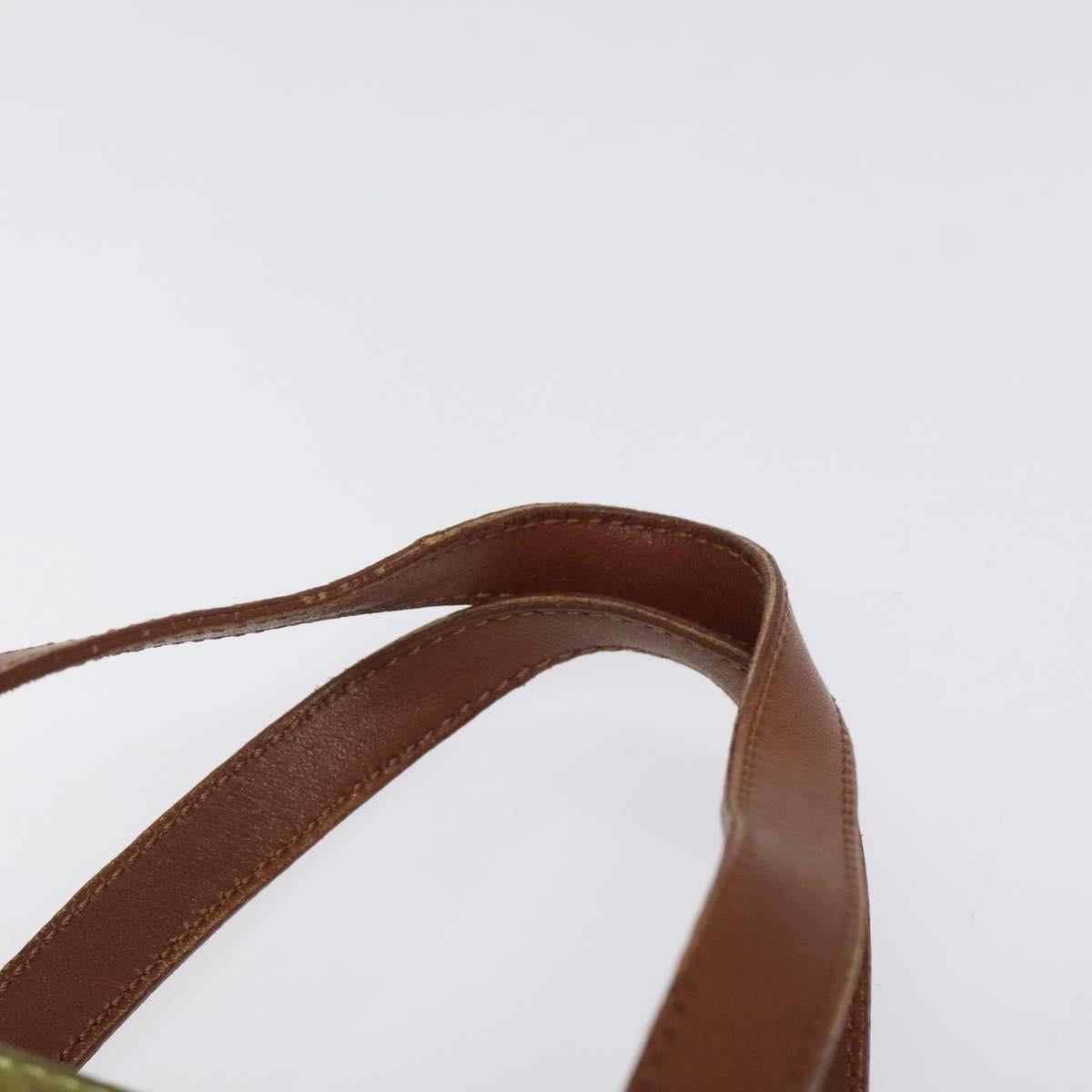 CELINE C Macadam Canvas Hand Bag Suede Green Gold Auth BA2228