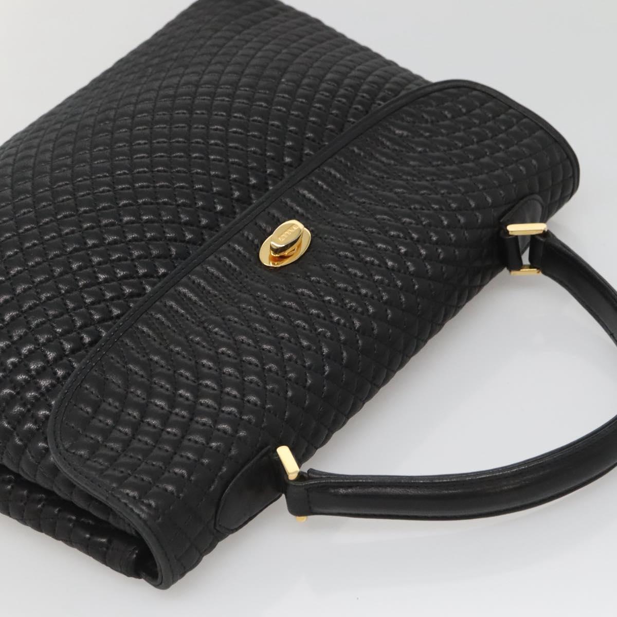 BALLY Hand Bag Leather Black Gold Auth BA2236
